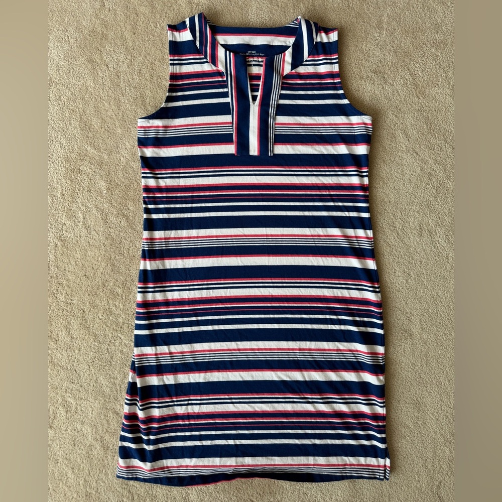 Coolibar Navy, White & Pink Striped Tank Dress